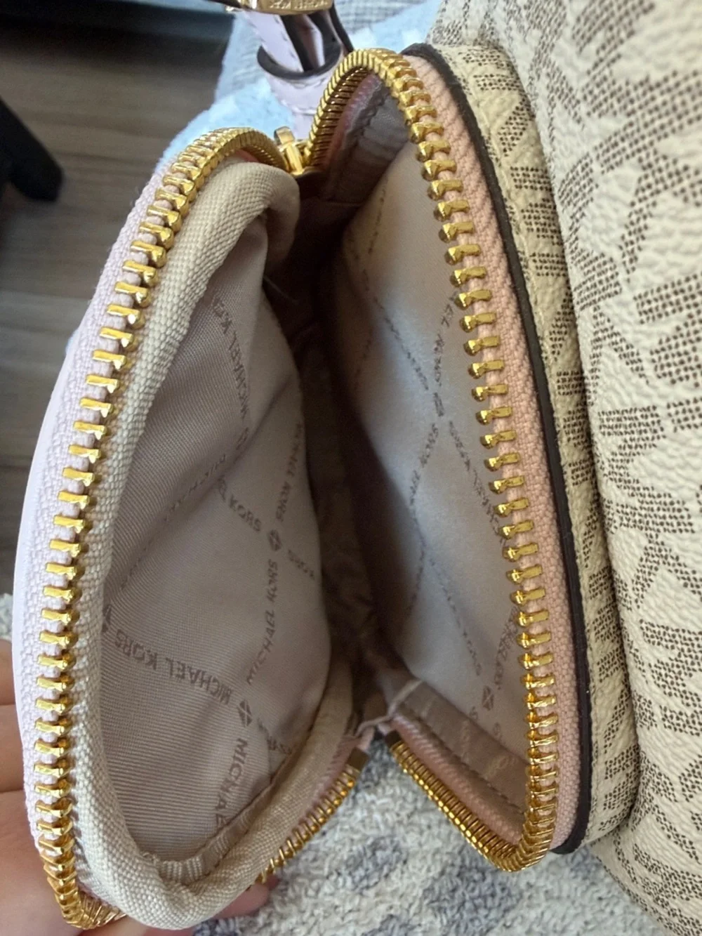 Michael Kors Blush Pink and Beige MK Logo Backpack